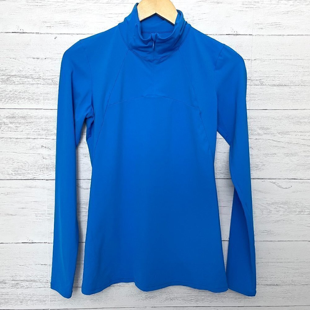 Gap Fit Women's Blue 1/4 Zip Pullover Athletic Top Thumbholes Back Zip Pocket XS